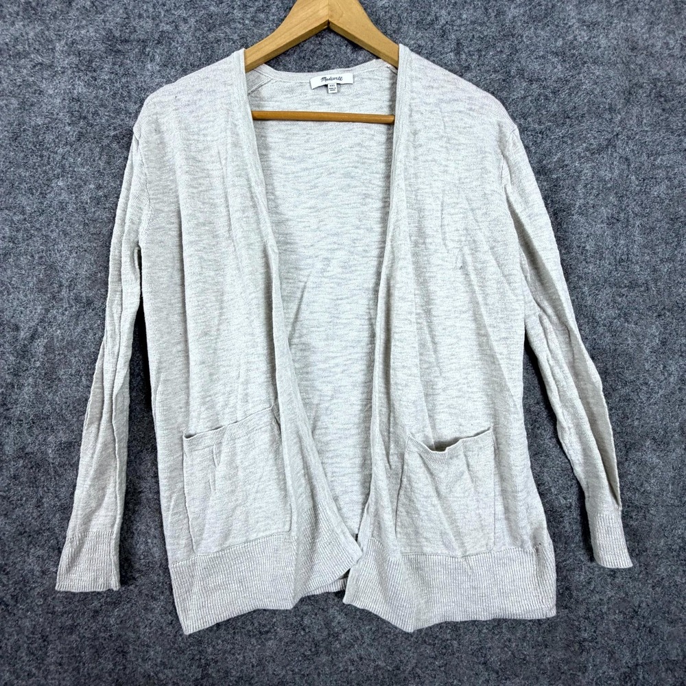 Madewell Cardigan Sweater Women 2XS Gray Cotton Open Front Pockets Casual Preppy